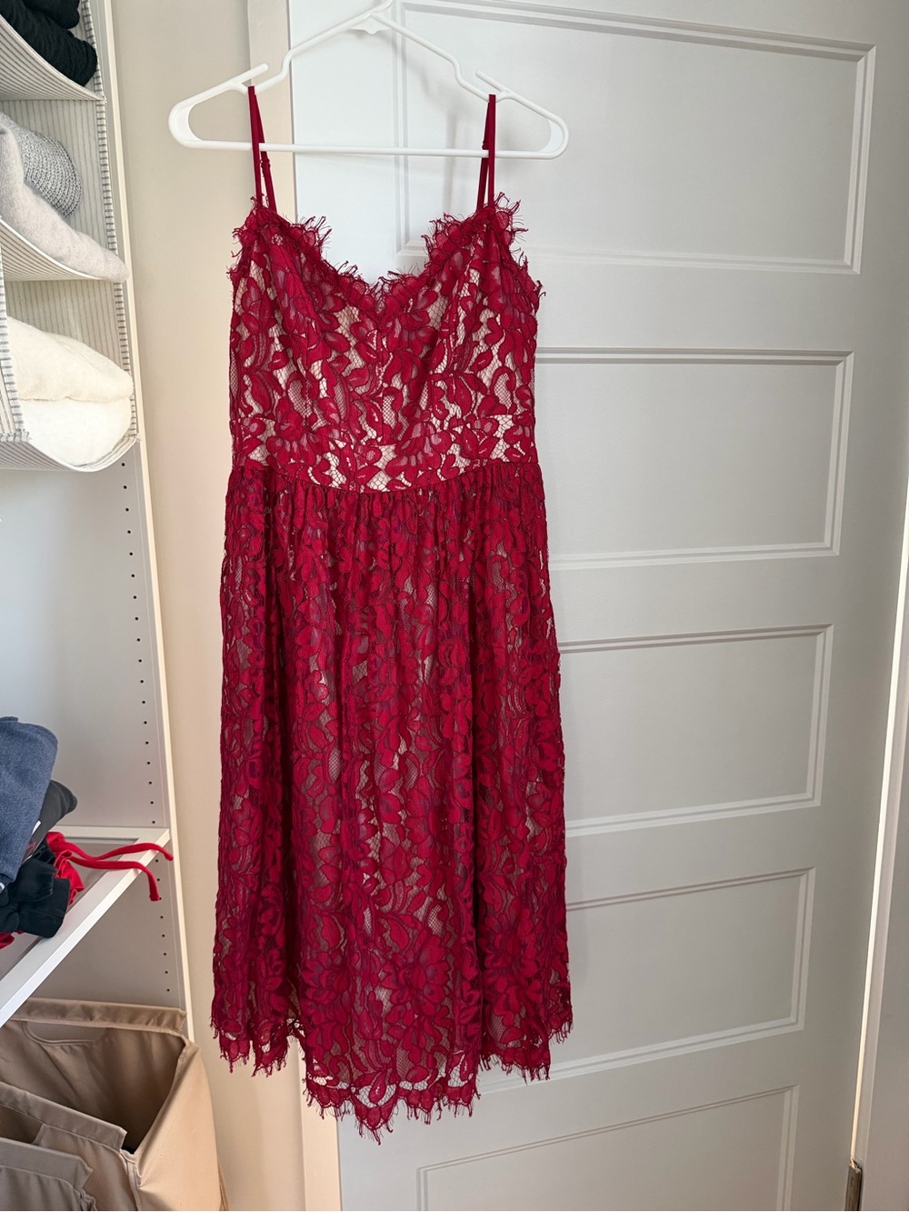 Eliza J Red Lace Midi Dress with Spaghetti Straps